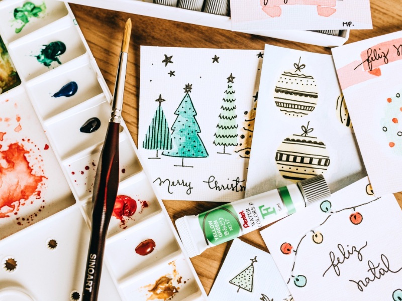 Handmade watercolor Christmas cards.
