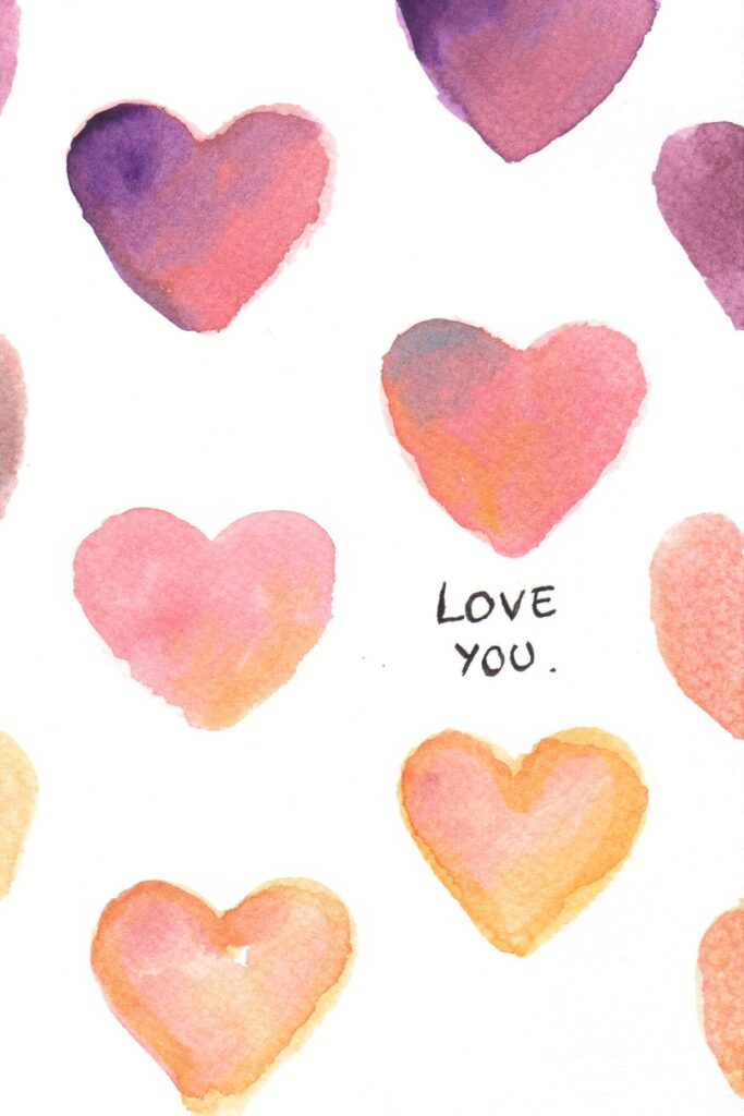 yellow pink purple hearts card.