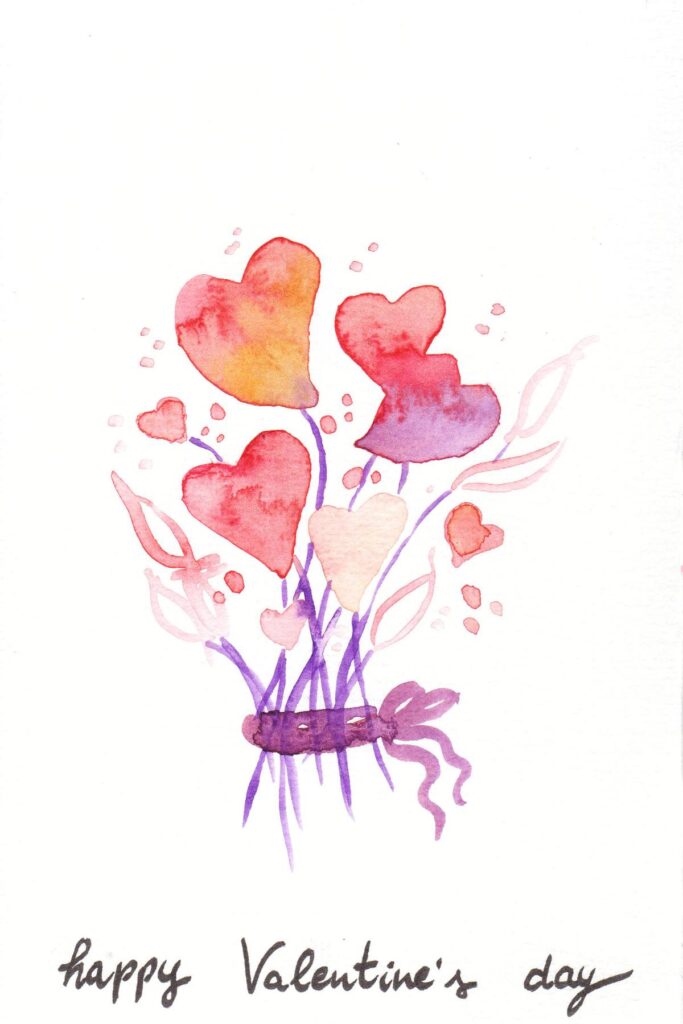 purple bouquet of hearts card.