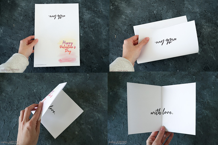 steps of folding the paper into a greeting card.