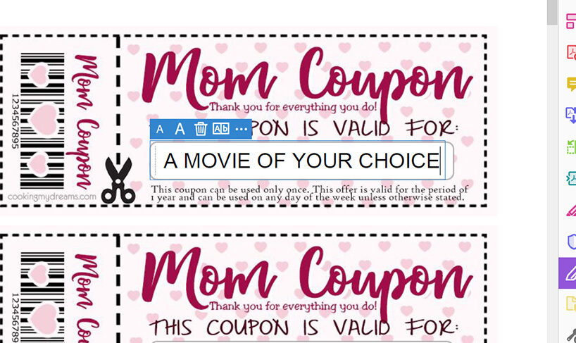 displaying how to edit mom coupons on pdf reader.