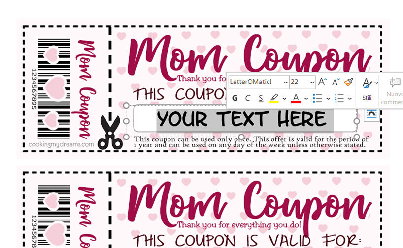 displaying how to edit mom coupons on word.